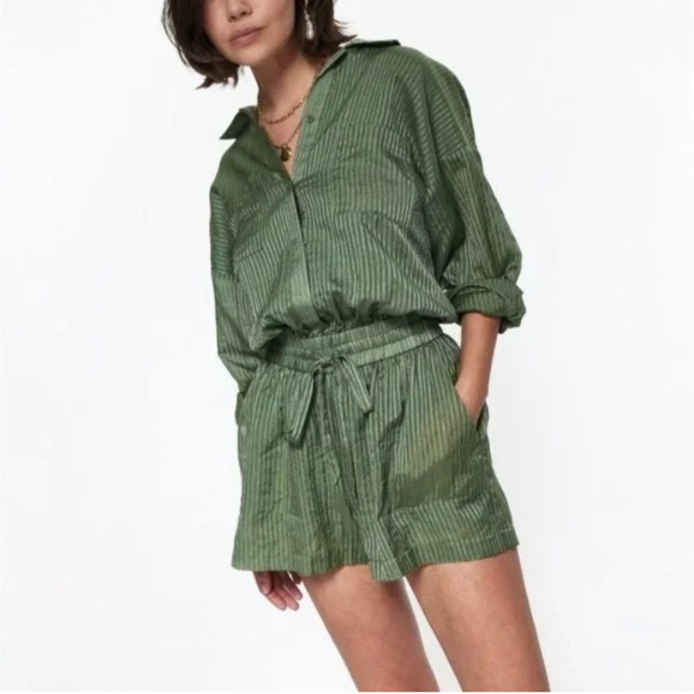 Cami NYC Constance Stripe Cotton & Silk Blend Romper Ivy Size S - Picture 2 of 7